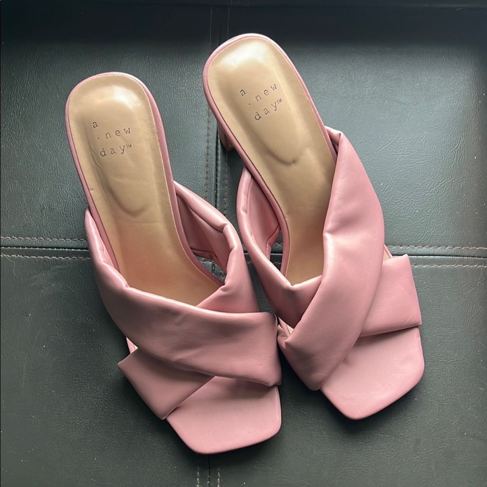 A New Day | Women's Blush Pink Heeled Sandals Wide Crisscross Straps Size 9